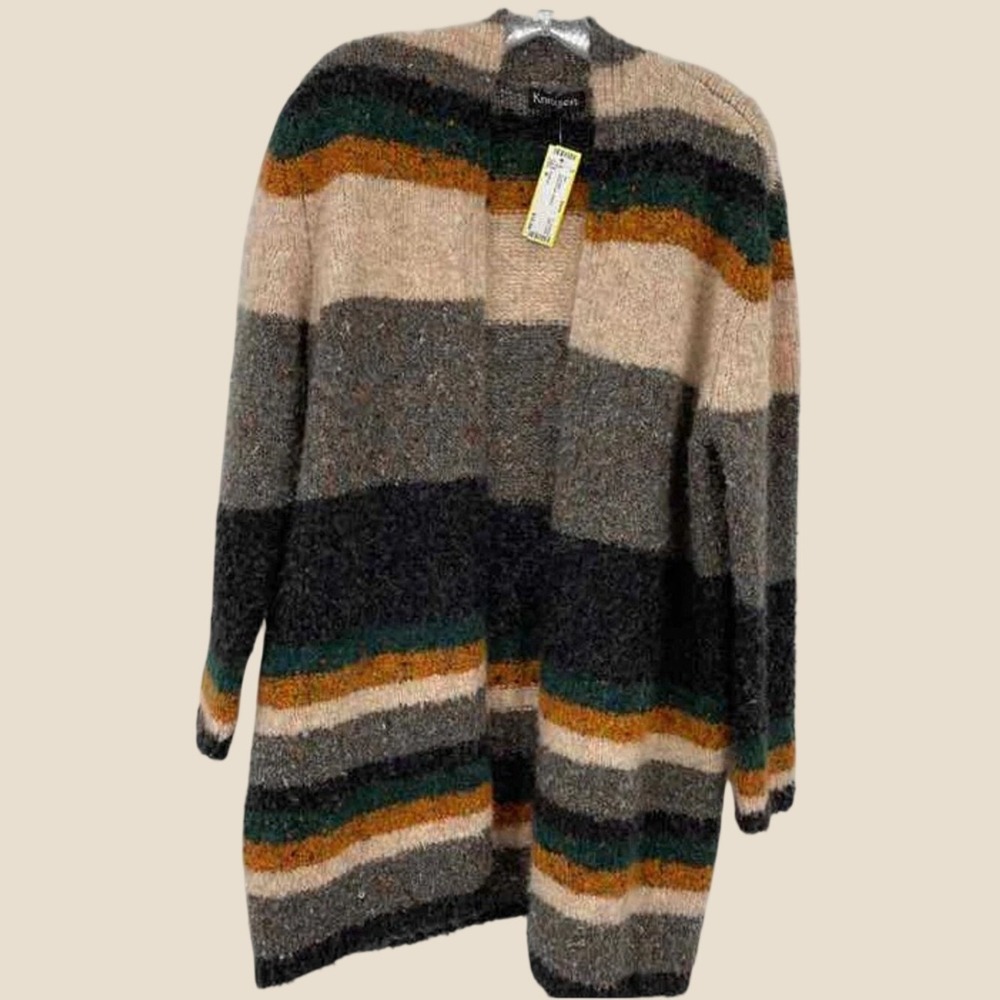 Knitizen‎ Medium Open Front Chunky Knit Striped Cardigan Wool Blend